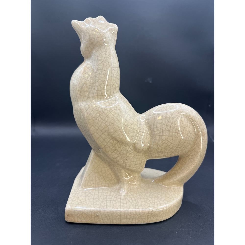 Vtg AMC Belgian Art Deco Rooster Figurine Wasmuel Ceramic Crackle Glaze 1930s